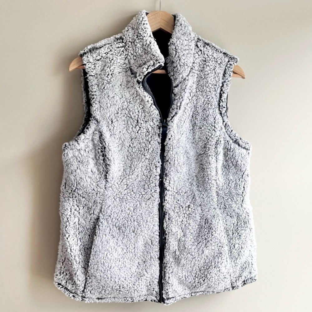 Free Country Black Quilted Puffer Sherpa Lined Vest Reversible - Picture 5 of 9